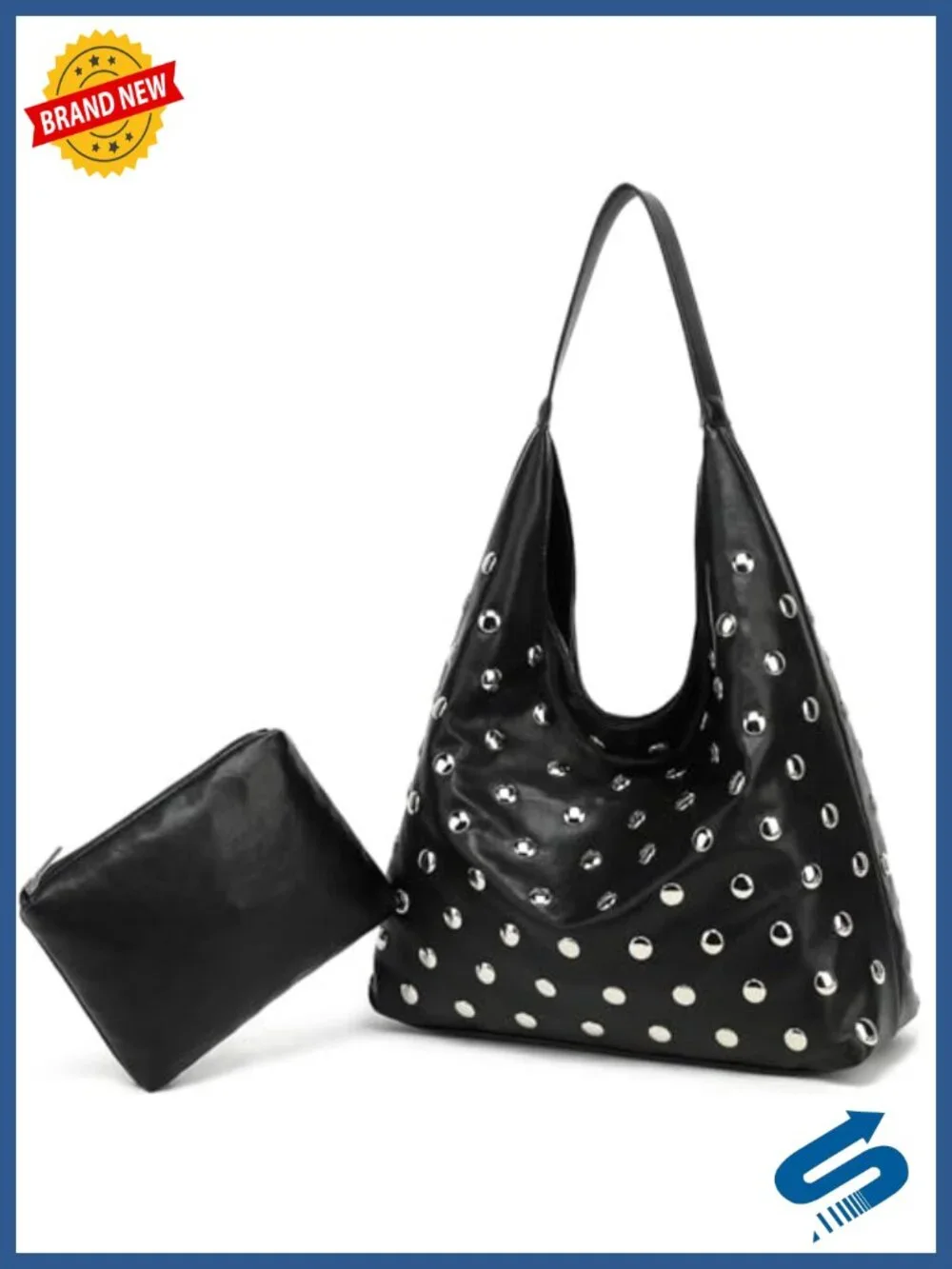 Studded Hobo Bag Vegan Leather Tote Slouchy Shoulder Purse